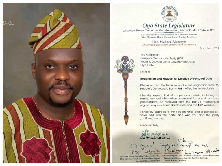 BREAKING: Oyo Lawmaker, Hon. Waheed Akintayo ‘Ilumoka Presenter’ Dumps PDP, Demands Removal from Party Register